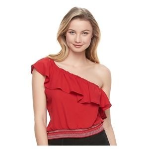 One shoulder red crop top